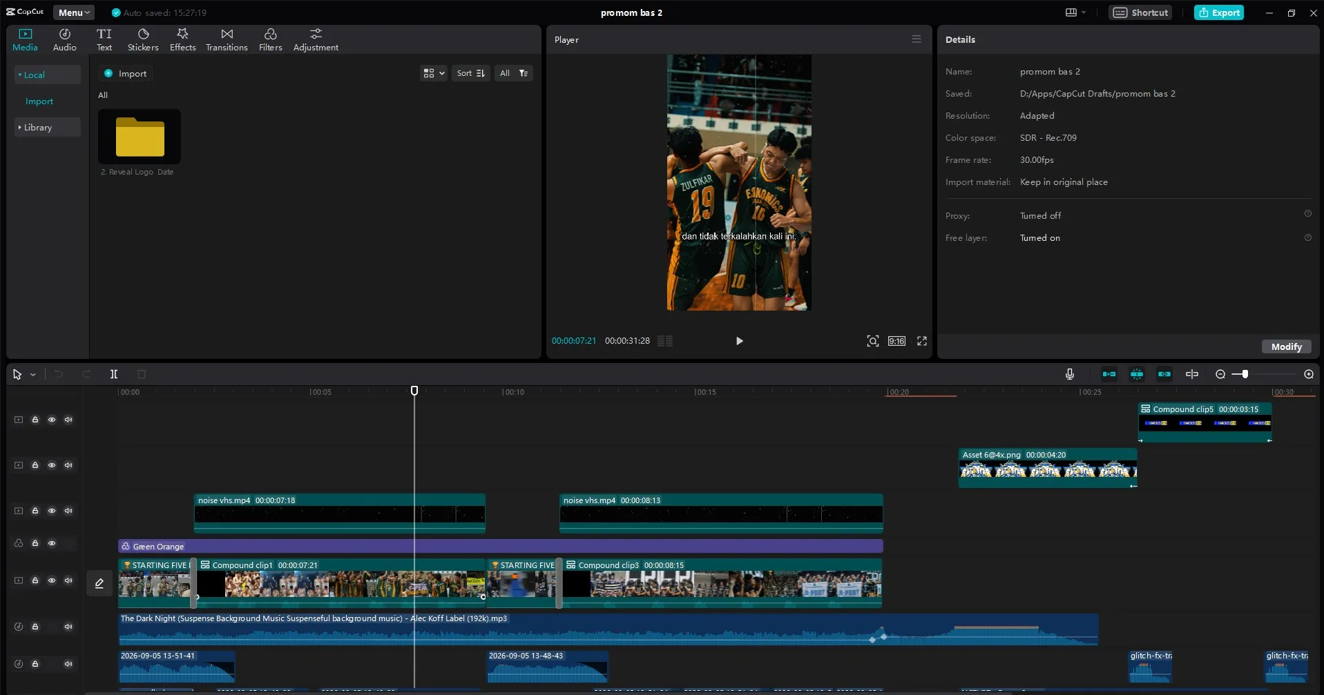 Timeline editing versi vertikal di CapCut