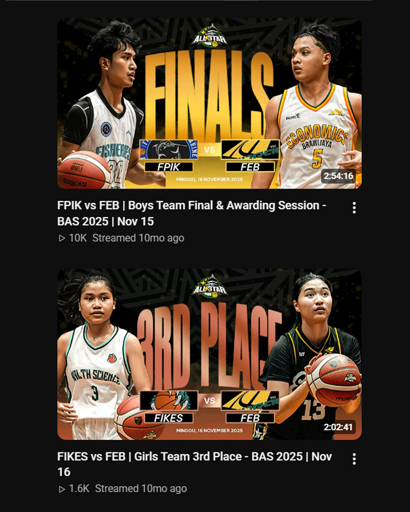 Thumbnail livestream Brawijaya All Star babak final dan perebutan juara 3
